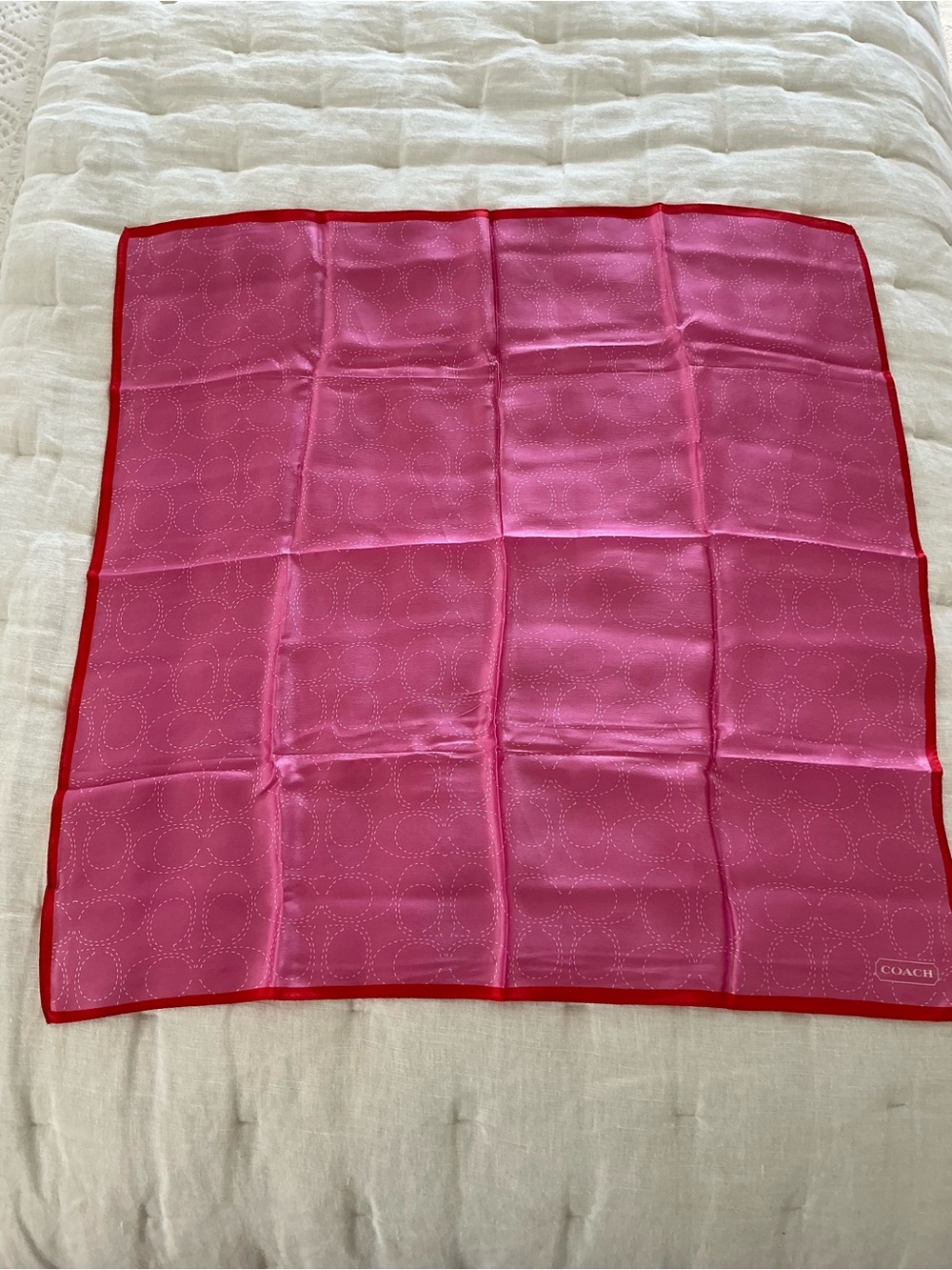 Coach Pink Square Silk Scarf with Orange Border